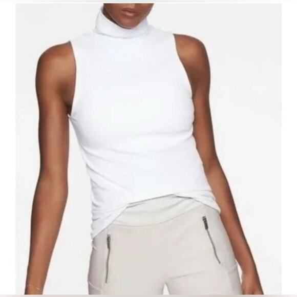 Athleta Tops - Athleta Flurry Ribbed Base Layer Mock Neck Tank Top Textured White Size Medium